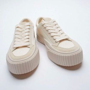 NWOT Zara Beige Canvas And Suede Sneakers Size EU 39